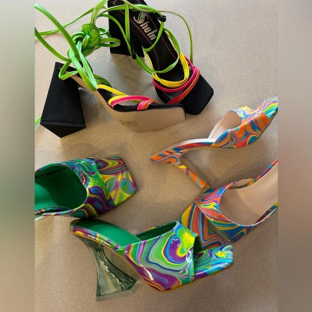Lot of 3 Retro 70s Neon Funky Heel Shoes